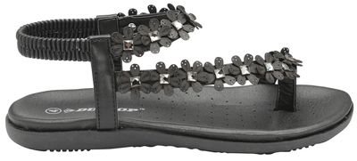 Black 'Dunlop' ladies floral toe post sandals